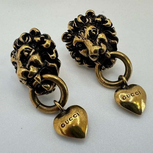 Gucci lion head heart earrings gold plated - Picture 3 of 9